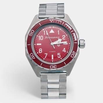 مملوكة مسبقًا Vostok Komandirskie 650840 Red Dial Stainless Steel Men's Wristwatch 42mm