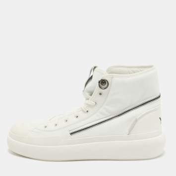 Pre Owned Y-3 x Adidas White Coated Canvas and Leather Ajatu Court High Core White Sneakers Size 47 1/3