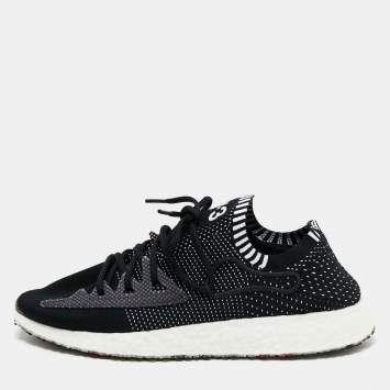 Pre Owned Y-3 Black/White Knit Fabric Pure Boost Sneakers Size 44 2/3