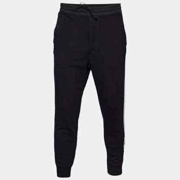 Pre Owned Y-3 Black Cotton Knit Contrast Detail Joggers S