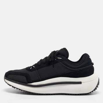 Pre Owned Y-3 x Adidas Black Fabric and Suede Low Top Sneakers Size 44