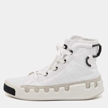 Pre Owned Y-3 White Leather and Nylon Kasabaru High Top Sneakers Size 42.5          