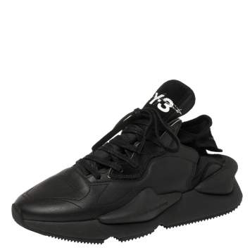Pre Owned Adidas Y-3 Black Leather and Fabric Kaiwa Sneakers Size 42