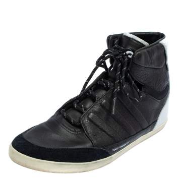 Pre Owned Y-3 x adidas Yojhi Yamamoto Black/White Leather And Suede Honja High Top Sneakers Size 41 1/3