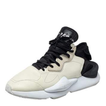 Pre Owned Adidas Y-3 Cream/Black Leather And Fabric Kaiwa Low Top Sneakers Size 44 2/3