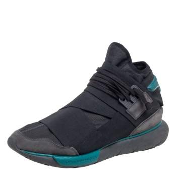 Pre Owned Adidas Y-3 Black Fabric And Suede Qasa High Top Sneakers Size 40.5