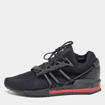 Pre Owned Adidas Y-3 Black Knit Fabric and Leather Harigane Black Chili Pepper Sneakers Size 42