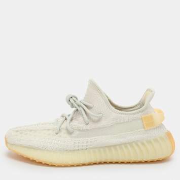 Pre Owned Yeezy x Adidas Cream Knit Fabric Boost 350 V2 "Light" Low Top Sneakers Size 45 1/3