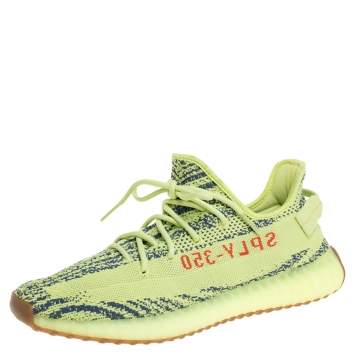 Pre Owned Yeezy x Adidas Green Cotton Knit Semi Frozen Boost 350 V2 Sneakers Size 47 1/3