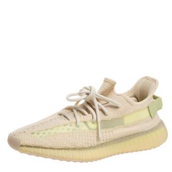 Pre Owned Yeezy Beige Cotton Knit Boost 350 V2 Sneakers Size 41.5