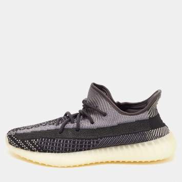 Pre Owned Yeezy x Adidas Black/Grey Knit Fabric  Boost 350 V2 Carbon Sneakers Size 45 1/3