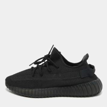 Pre Owned Adidas x Yeezy Black Cotton Knit Boost 350 V2 Sneakers Size 46 2/3