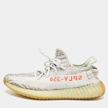 Pre Owned Yeezy x Adidas Light Blue Knit Fabric Boost 350 V2 Blue Tint Sneakers Size 44 2/3