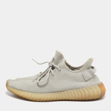 Pre Owned Yeezy x Adidas Grey Knit Fabric Boost 350 V2 Sesame Sneakers Size 43 1/3
