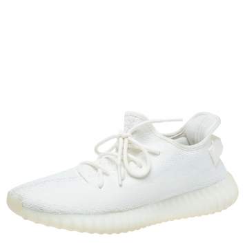 Pre Owned Yeezy x Adidas White Cotton Knit Boost 350 V2 Cream White Sneakers Size 44.5