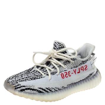 Pre Owned Adidas Yeezy 350 White/Black Knit Fabric Boost V2 Zebra Sneakers Size 42.5