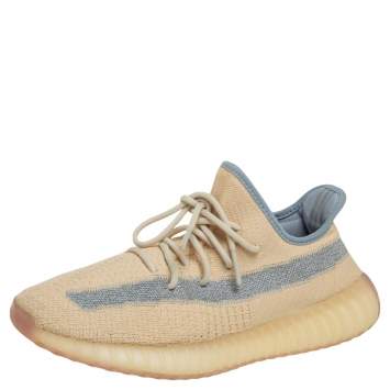 Pre Owned Yeezy x Adiddas Beige Knit Fabric Boost 350 v2 Linen  Sneakers Size 43.5 