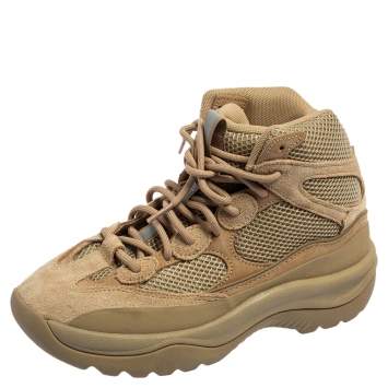Pre Owned Yeezy x Addidas Brown Mesh and Suede Taupe Season 7 Desert Sneakers Size 40 