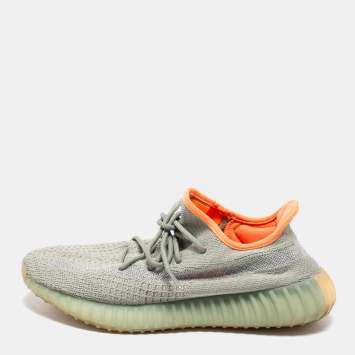 Pre Owned Yeezy x adidas Grey Knit Fabric Boost 350 V2 Desert Sage Reflective Sneakers Size 43 2/3