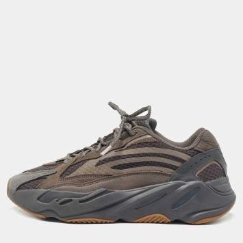 Pre Owned Yeezy x Adidas Grey Knit Fabric and Leather Boost 700 V2 Geode Sneakers Size 44