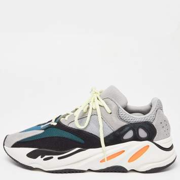Pre Owned Yeezy x Adidas Tricolor Mesh, Leather and Suede Boost 700 Wave Runner Sneakers Size 46 2/3