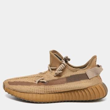 Pre Owned Yeezy x Adidas Brown Knit Fabric Boost 350 V2 Earth Sneakers Size 43 1/3