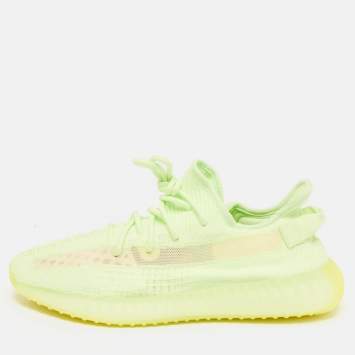 Pre Owned Yeezy x Adidas Neon Green Knit Fabric Boost 350 V2 Glow Sneakers Size 46