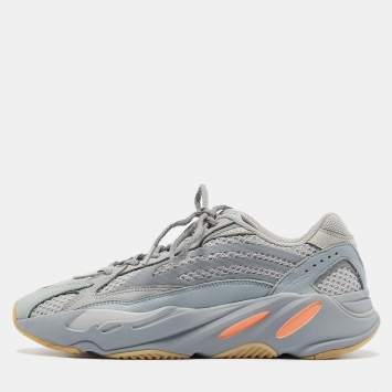 Pre Owned Yeezy x Adidas Grey/Blue Suede and Mesh Boost 700 V2 Inertia Sneakers Size 42 2/3