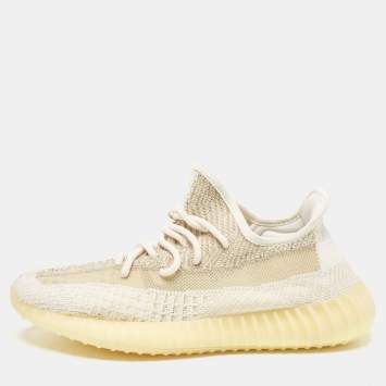 Pre Owned Yeezy x Adidas White Knit Fabric Boost 350 V2 Natural Sneakers Size 41 1/3