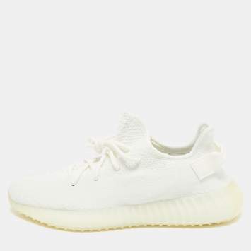 Pre Owned Yeezy x Adidas White Knit Fabric Boost 350 V2 Cream Sneakers Size 44