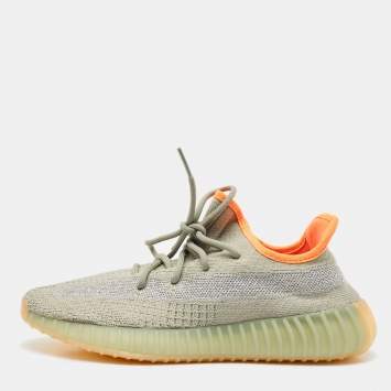 Pre Owned Yeezy x Adidas Green Knit Fabric Boost 350 V2 Desert Sage Sneakers Size 42 2/3