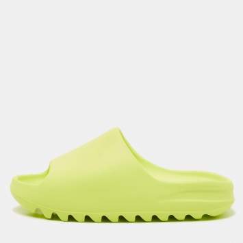 Pre Owned Yeezy x Adidas Neon Green Rubber Glow Green Slides Size 43