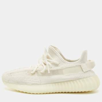 Pre Owned Yeezy x Adidas Off White Knit Fabric Boost 350 V2 Bone Sneakers Size 42 2/3