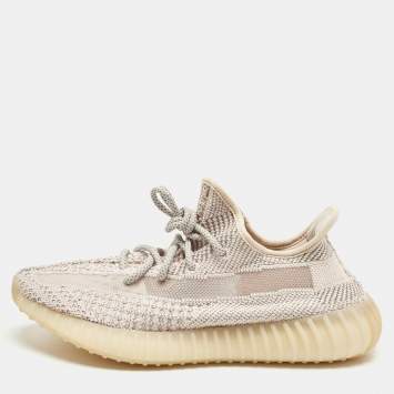 Pre Owned Yeezy x Adidas Pink Knit Fabric Boost 350 V2 Synth (Reflective) Sneakers Size 42 2/3