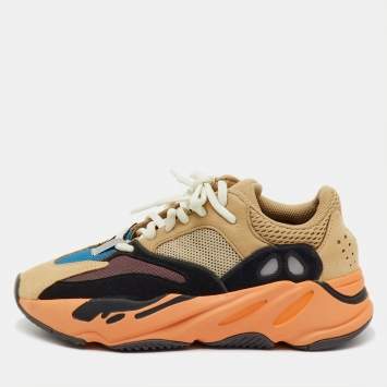 Pre Owned Yeezy x Adidas Multicolor Mesh, Leather and Suede Boost 700 Enflame Amber Sneakers Size 37 1/3