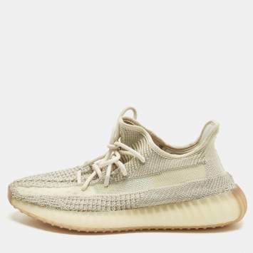 Pre Owned Yeezy x Adidas Boost 350 V2 Citrin (Non-Reflective) Size 43 1/3 Pale Green Knit Fabric Low Top Sneakers