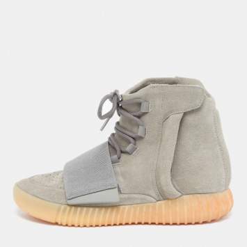 Pre Owned Yeezy x Adidas Boost 750 Glow In the Dark Size 40 Grey Suede and Canvas High Top Sneakers
