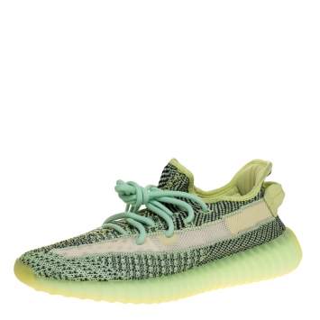 Pre Owned Yeezy x Adidas Green Knit Fabric Boost 350 V2 Yeezreel Reflective Sneakers Size 41.5