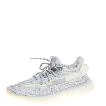 Pre Owned Yeezy x Adidas Grey/White Cotton Knit Boost 350 V2 Static Reflective Sneakers Size 38