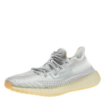 Pre Owned Yeezy x Adidas Grey/White Cotton Knit Boost 350 V2 Static Non-Reflective Sneakers Size 43.5