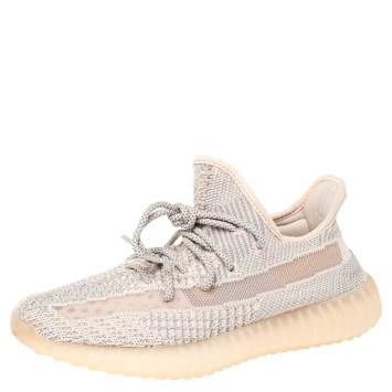 Pre Owned Yeezy x Adidas Pink Cotton Knit Fabric Boost 350 V2 Synth Non Reflective Sneakers Size 42