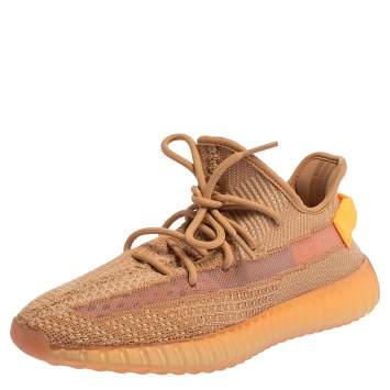 Pre Owned Yeezy x Adidas Beige/Orange Cotton Knit Clay Boost 350 V2 Sneakers Size 42.5