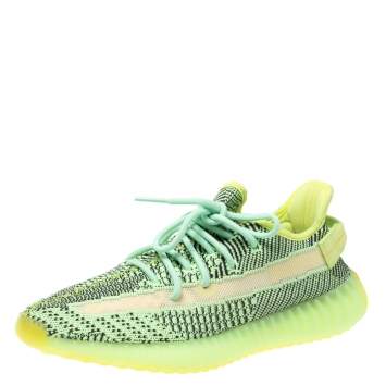 Pre Owned Yeezy x Adidas Green Knit Fabric Boost 350 V2 Yeezreel Non-Reflective Sneakers Size 42.5