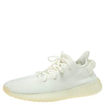 Pre Owned Yeezy x Adidas Cotton Knit Boost 350 V2 Triple White Sneakers Size 42 2/3