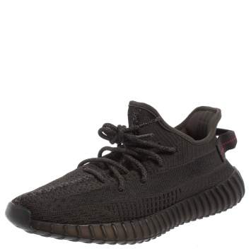 Pre Owned Adidas Yeezy 350 v2 Cotton Knit Black Non Reflective Sneakers Size 43 1/3