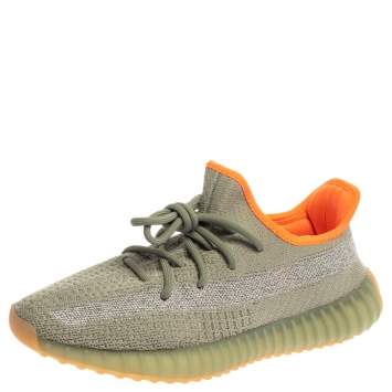 Pre Owned Yeezy x Adidas Grey/Green Cotton Knit Boost 350 V2 Desert Sage Sneakers Size 40