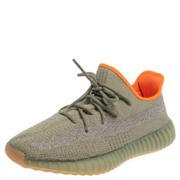 Pre Owned Yeezy x Adidas Green/Grey Knit Fabric Boost 350 V2 Desert Sage Sneakers Size 45 1/3
