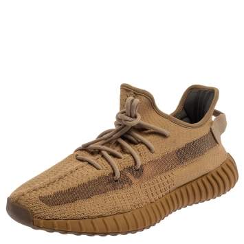 Pre Owned Yeezy x Adidas Brown Knit and Mesh Boost 350 V2 Earth Sneakers Size 45 1/3