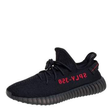 Pre Owned Yeezy x Adidas Core Black/Red Cotton Knit Boost 350 V2 Sneakers Size 47.5