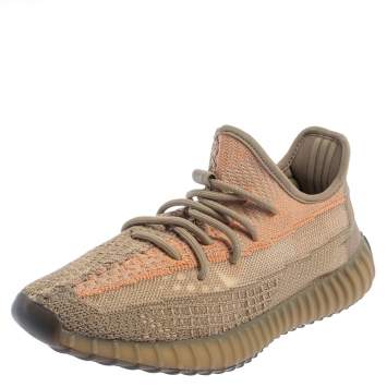 Pre Owned Yeezy x Adidas Brown Knit Fabric Boost 350 V2 Sand Taupe Sneakers Size 42 2/3